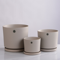 Murah Modern Matte Abu-abu Mengkilap Keramik Pot Bunga Set Dalam Ruangan Dekoratif Pot Tanaman dengan Nampan