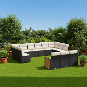 Black And Cream Garden <b>Sofa</b> <b>Set</b> With Cushions Outdoor Furniture Contemporary Design Waterproof PE Rattan - Product Image 2