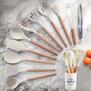 12-Piece Silicone Kitchen Utensil <b>Set</b> With Wooden Handle Non-Stick Heat Resistant Spatula Spoon Ladle For Cooking <b>Baking</b> - Product Image 1