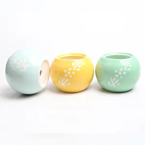 Custom Mini Ceramic Color Flower Pot with Etch Design for indoor decor