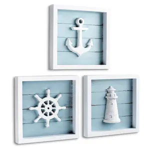 Houten Strand Thema Badkamer Deur Bord Decoratief Oceaan Thema Strand Decor 3d Muur Hangende Plaquettes