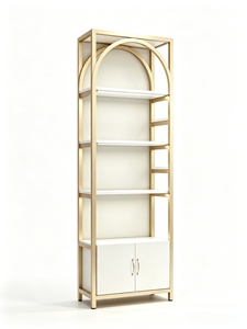 Modern Gold Metal and <strong>White</strong> <strong>Display</strong> Shelving <strong>Unit</strong> with Center Arch and Bottom Storage for Boutique Retail Store - Product Image 3