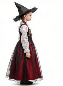 Disfraz de Bruja para Niñas, Vestido Negro y Rojo de Halloween con Sombrero, Estilo Gótico, Inspirado en Películas y Series de TV, de Poliéster - Product Image 2