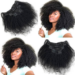 Extension per Capelli Umani Afro Kinky Curly 4A 4B all'Ingrosso, Clip-in Brasiliani Afro 7 Pezzi per <span class=keywords><strong>Set</strong></span> - Product Image 2