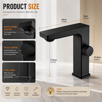 Robinet cascade carré noir avec minuterie et affichage de la température en temps réel, mitigeur de lavabo à commande tactile intelligente pour meuble-lavabo