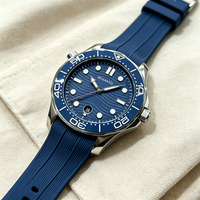 Montre mécanique de plongée tendance 2026, calendrier simple, cadran bleu, étanche 300M, bracelet en silicone pour homme