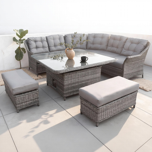 Conjunto de Sofá de Esquina de Ratán de 6 Piezas, Seccional Modular para Exteriores, con 2 Bancos y Mesa para Villa, Resort, Terraza o Patio - Product Image 1