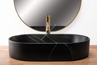 Lavabo de salle de bain MYN en marbre noir brillant italien, lavabo de salle à manger, lavabo de table
