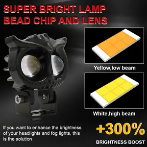 JHS 2.6 pouces led travail lumière hibou Led moto antibrouillard double couleur Angel Eyes 60w led moto lumière pour véhicules tout-terrain