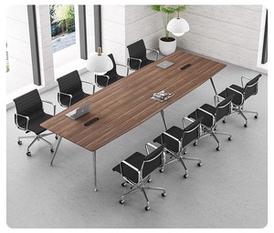 Muebles de oficina modernos, escritorio, sala de juntas, reunión negra, mesa de conferencias con pata de aluminio cromado - Product Image 2