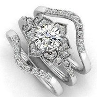 Ensemble de trois bagues en argent plaqué zircon motif floral classique pour femme Lele pour anniversaire fiançailles mariage