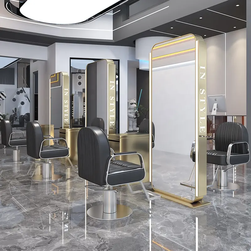 Estação de estilo de salão de beleza com espelho LED de luxo de alta qualidade, estação de barbeiro para salão de beleza ZY-MS101S