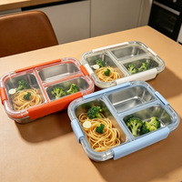 Boîte à lunch thermique sans BPA, compatible micro-ondes, compartiments hermétiques anti-odeurs, couvercle en acier inoxydable - 3 compartiments pour diviser les repas