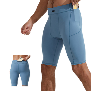 Blank Summer Solid Casual Custom Elastic Waist Knee Length 4 Way Stretch Compression Shorts <b>Tight</b> Gym Active Running Cycling Men - Product Image 3