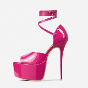 Zapatos de tacón alto fino con plataforma y correa al tobillo para mujer, sandalias de charol con punta abierta para bailarinas de pole dance, zapatos de club para mujer - Product Image 1