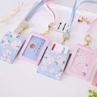Bogia baru bunga kecil wanita Lanyard Pu kulit ID lencana dompet bisnis ID kartu pemegang dengan kalung tali leher