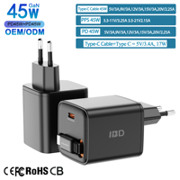 Pengisi Daya Cepat Kabel Gan Retractable IBD 45W Usb Type c Pengisi Daya Ponsel Portabel Adaptor Colokan US EU AU UK India untuk Iphone Laptop