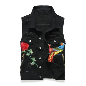 Hip Hop punk jacket sleeveless casual design patchwork embroidered streetwear colorful men denim vest jacket