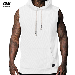 Felpe Senza Maniche con Cappuccio da <span class=keywords><strong>Uomo</strong></span> di Alta Qualità, Personalizzate, Effetto Consumato, in Maglia Pesante 100% Cotone, Vestibilità <span class=keywords><strong>Slim</strong></span> - Product Image 2