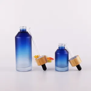 Uitstekende Kwaliteit 30 50 100 Ml Blauwe Ronde Verpakking Custom Cosmetische Huidverzorging Etherische Olie Glazen Fles