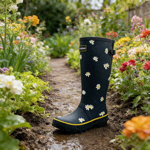 Natural Rubber Rain <strong>Boot</strong> for <strong>Women</strong> Waterproof and Anti-slip Outdoor Daisy Garden Shoes Custom Printed <strong>Wellington</strong> <strong>Boots</strong> - Product Image 1