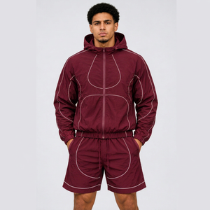 <b>Men</b>’s Contrastline <b>Lightweight</b> Windbreaker Set Hooded Zip Up <b>Jacket</b> With Matching Shorts Outdoor Running Sportswear For <b>Men's</b> - Product Image 1