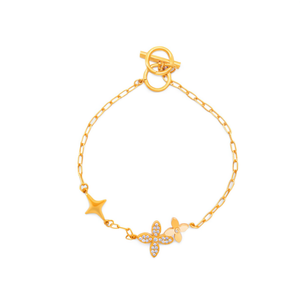 Pulsera de Moda con Dijes de Acero Inoxidable 316L con Baño de Oro PVD, Diseño de Cierre de Palanca con Colgante de Estrella y Flor - Product Image 2