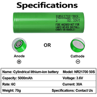 Batterie cylindrique rechargeable au lithium-ion EU US Stock INR21700 SDI Sam Sung 21700-50s 5000mah, batterie au lithium-ion 45A 21700