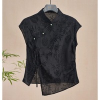 Cheongsam de estilo chino Top Retro camisa fina nuevo estilo chino Cheongsam Top negro Jacquard corto moda ropa de mujer