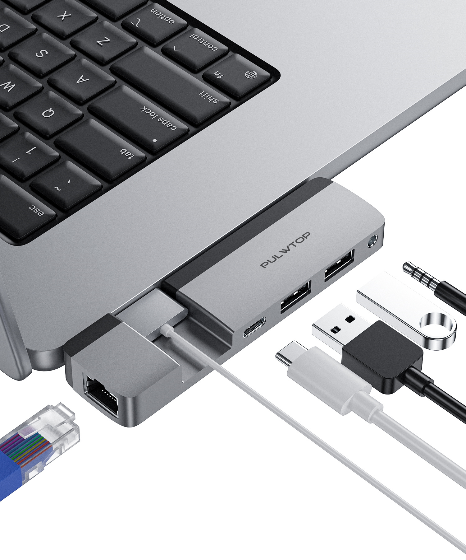 Shenzhen PULWTOP hub c dengan pembaca kartu, adaptor hub usb-c 5 in 1/2 stasiun Dok mac usb 3.0 Hub Tipe c kartu TF Port HD-MI 4K