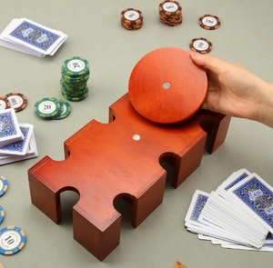Portatarjetas giratorio de madera, bandeja de bolsa de tarjeta de doble capa de póquer de madera giratoria, estante de almacenamiento de tarjetas de póquer de juego de fiesta - Product Image 3