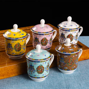 8 tasses en céramique de bon augure décalcomanie de bouddhisme du <span class=keywords><strong>Tibet</strong></span> modelées d'après la collection de tasses élégantes antiques - Product Image 1