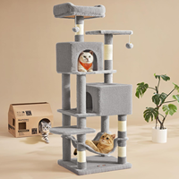 Arbre à chat, tour pour chat de 150 cm de haut, condo multi-niveaux en peluche avec 5 poteaux à gratter, 2 perchers, 2 grottes, hamac, 2 pompons