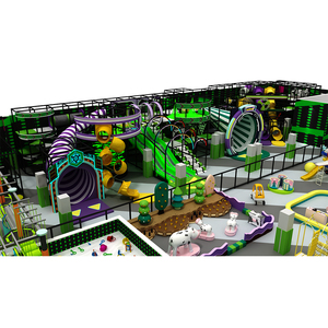 Aire de jeux intérieure sur le thème de la jungle personnalisée avec une grande toboggan en forme de trompette, parcours ninja, trampoline - Product Image 1