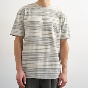 T-shirt a righe in cotone 100% personalizzabile, vestibilità ampia e squadrata, pesante, stile vintage, vestibilità rilassata, colore grigio - Product Image 6