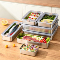 Diepvriesbestendige 304 Bento lunchbox, luchtdichte roestvrijstalen voedselbewaarbak voor delicatessen, vlees, spek en kaas, met PC-deksel