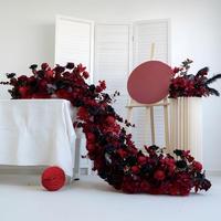 Ensemble de compositions florales artificielles en soie bordeaux, noir et rouge pour Halloween, la remise des diplômes, le Nouvel An, et centre de table de mariage gothique