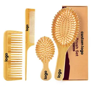 Оптовая продажа, 100% биоразлагаемый бамбуковый гребень для волос с логотипом на заказ, расческа для волос, деревянная расческа для волос