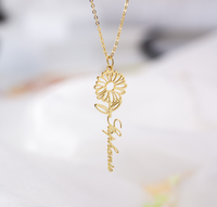 Collier personnalisé avec lettres de couleur saisonnière pour femme, collier avec fleur du mois de naissance, collier avec nom floral, cadeau