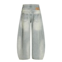 Wholesale Monkey Wash Streetwear Double Waist Denim Custom Vintage Cotton Hip Hop Trousers Loose High Quality Baggy Men's Jeans