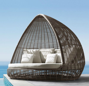 Lit de soleil en rotin tressé large et moderne, design attrayant, pour l'extérieur, les hôtels, les jardins et les bords de piscine - Product Image 2