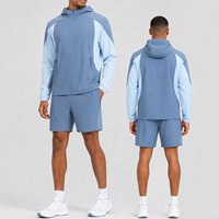 Ensemble de survêtement léger d'été pour homme avec logo personnalisé, veste coupe-vent color block 100 % nylon et short