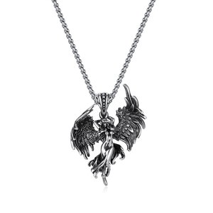 Collier pendentif ailes larges en acier inoxydable plaqué or 18 carats, design tendance, ange gardien, vintage, pour homme, bijoux - Product Image 2