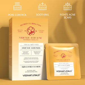 Tampons de coton jetables de nettoyage du <span class=keywords><strong>visage</strong></span> de marque privée Peel à l'acide glycolique salicylique Propriétés anti-acné Coussinets exfoliants pour le <span class=keywords><strong>visage</strong></span> - Product Image 2
