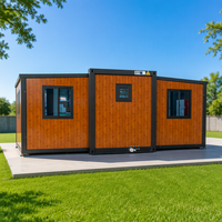 Maison conteneur extensible de 20 pieds en bois grain wengé jaune, vidéo, étanche, isolée, préfabriquée, pour usage extérieur toutes saisons