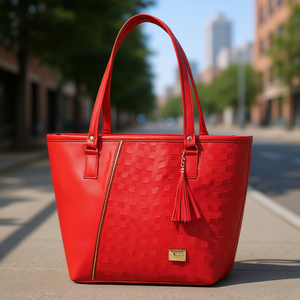 Bolso Tote Rojo de PU para Mujer, Modelo M3848, con Cierre de Cremallera y Diseño de Borlas, Estilo Moderno para Todas las Temporadas - Product Image 2