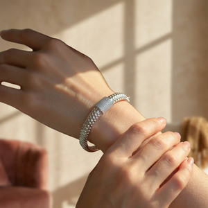 Trendy 925 Sterling <b>Silver</b> Premium Pave Crystal <b>Bangle</b> Bracelet <b>For</b> <b>Men</b> And Women Jewelry Kada Bracelet Mesh Design - Product Image 3