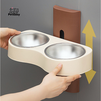 Bol d'alimentation pour animaux de compagnie 2-en-1 réglable en hauteur, anti-fuite, moderne, en plastique et acier inoxydable, pour chats et chiens, à fixer au mur