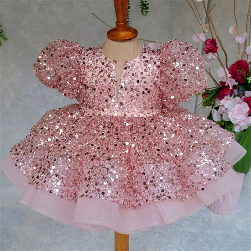 Girls Shiny Sequin Chiffon Dress Kids Prom Ball Gown Wedding Party Dress Childre