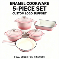Ensemble de 5 casseroles en fonte émaillée, compatibles avec les cuisinières à induction et à gaz, pour la cuisine à domicile